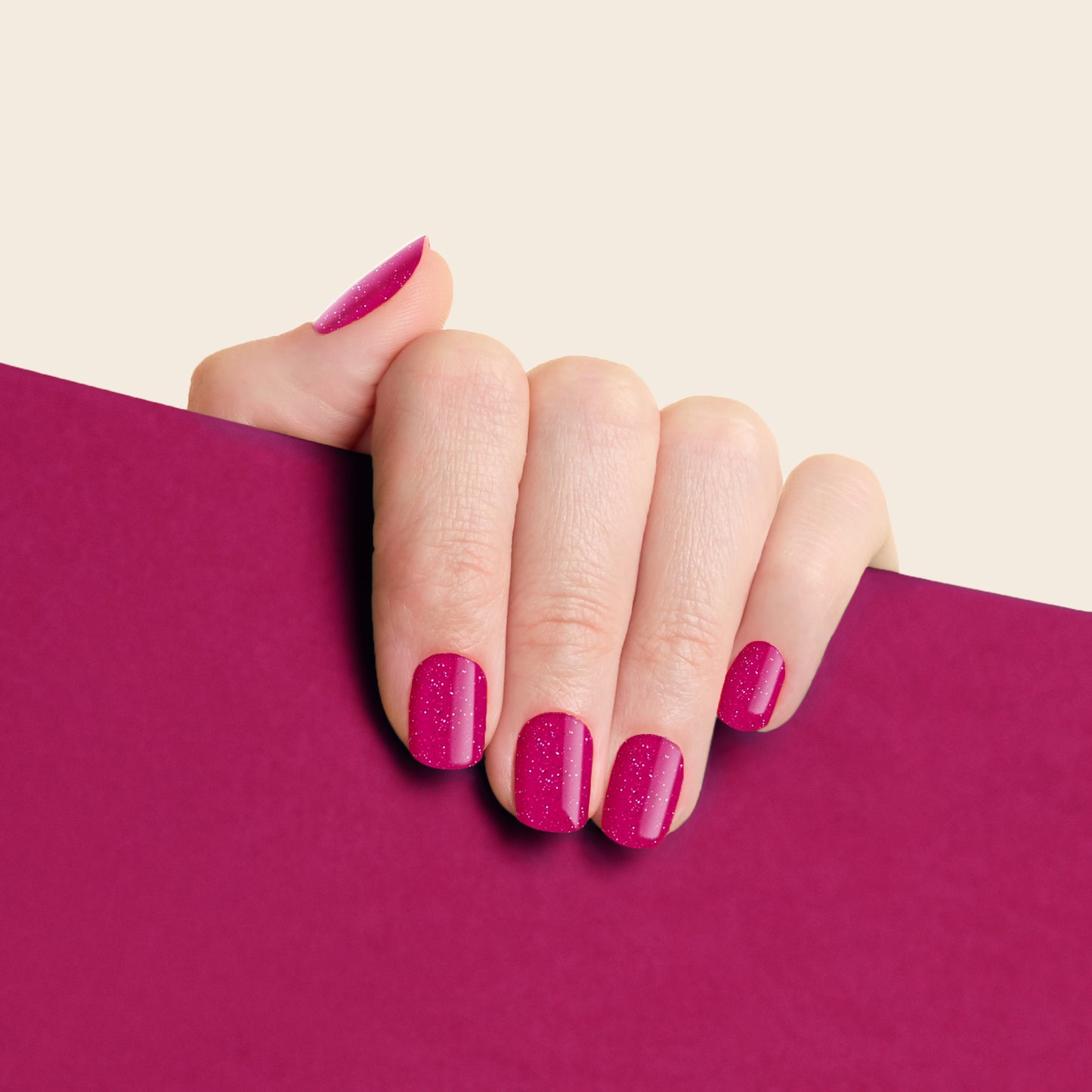 mesme Alison Fuchsia Pink 14-Day UV Gel Nail Wraps On Hand