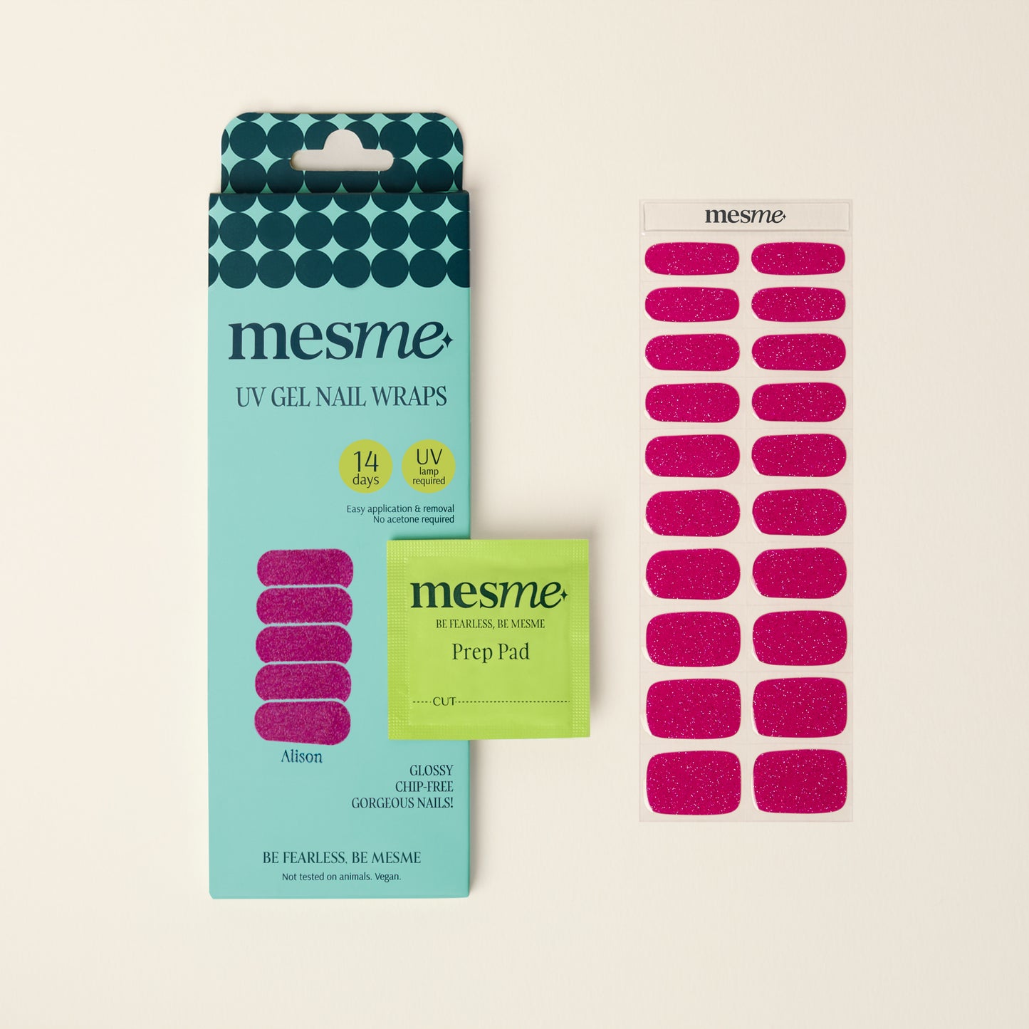 mesme Alison Fuchsia Pink 14-Day UV Gel Nail Wraps — Packaging