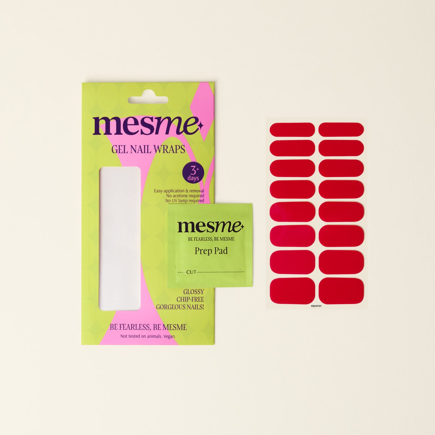 mesme Angela Classic Red 3-Day UV-Free Gel Nail Wraps — Packaging