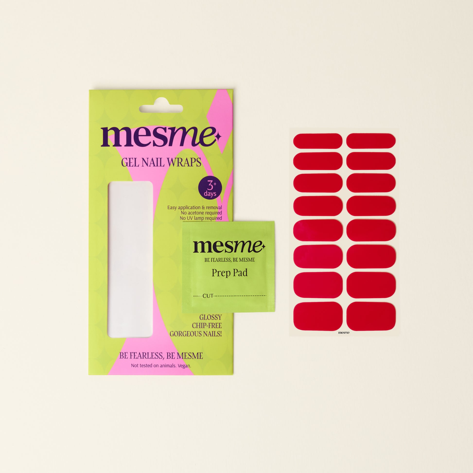 mesme Angela Classic Red 3-Day UV-Free Gel Nail Wraps — Packaging