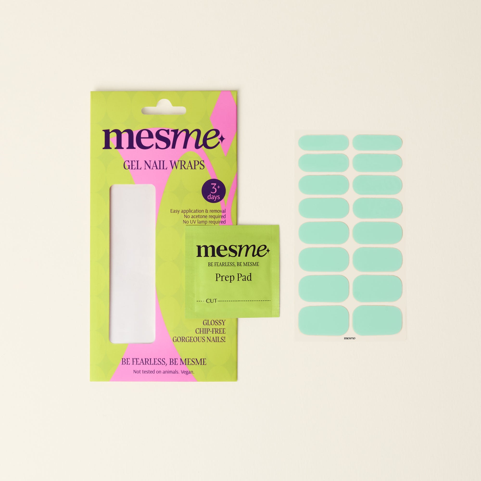 mesme Jelena Pastel Aqua 3+ Day UV-Free Gel Nail Wraps — Packaging