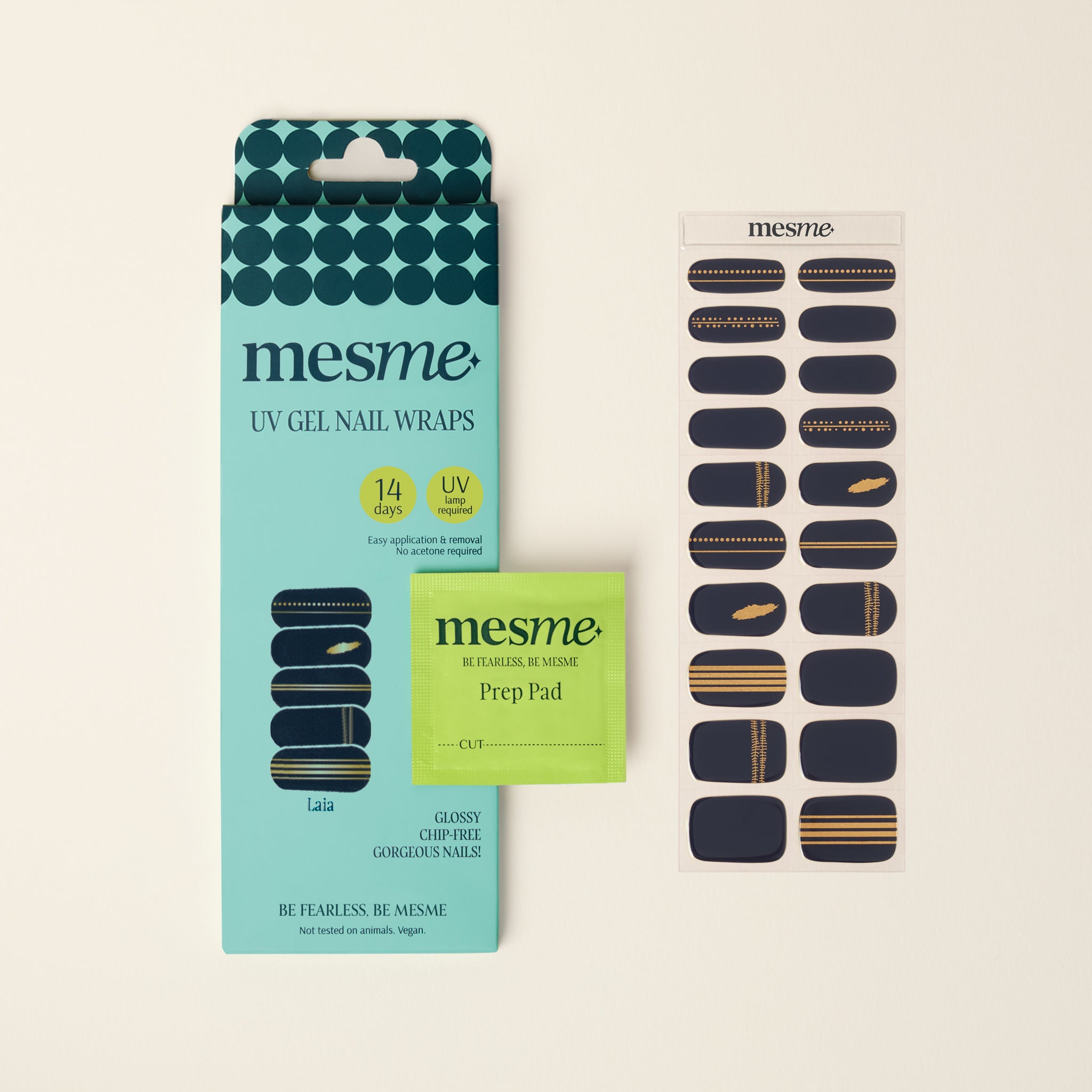 mesme Laia Dark Navy 14-Day UV Gel Nail Wraps — Packaging