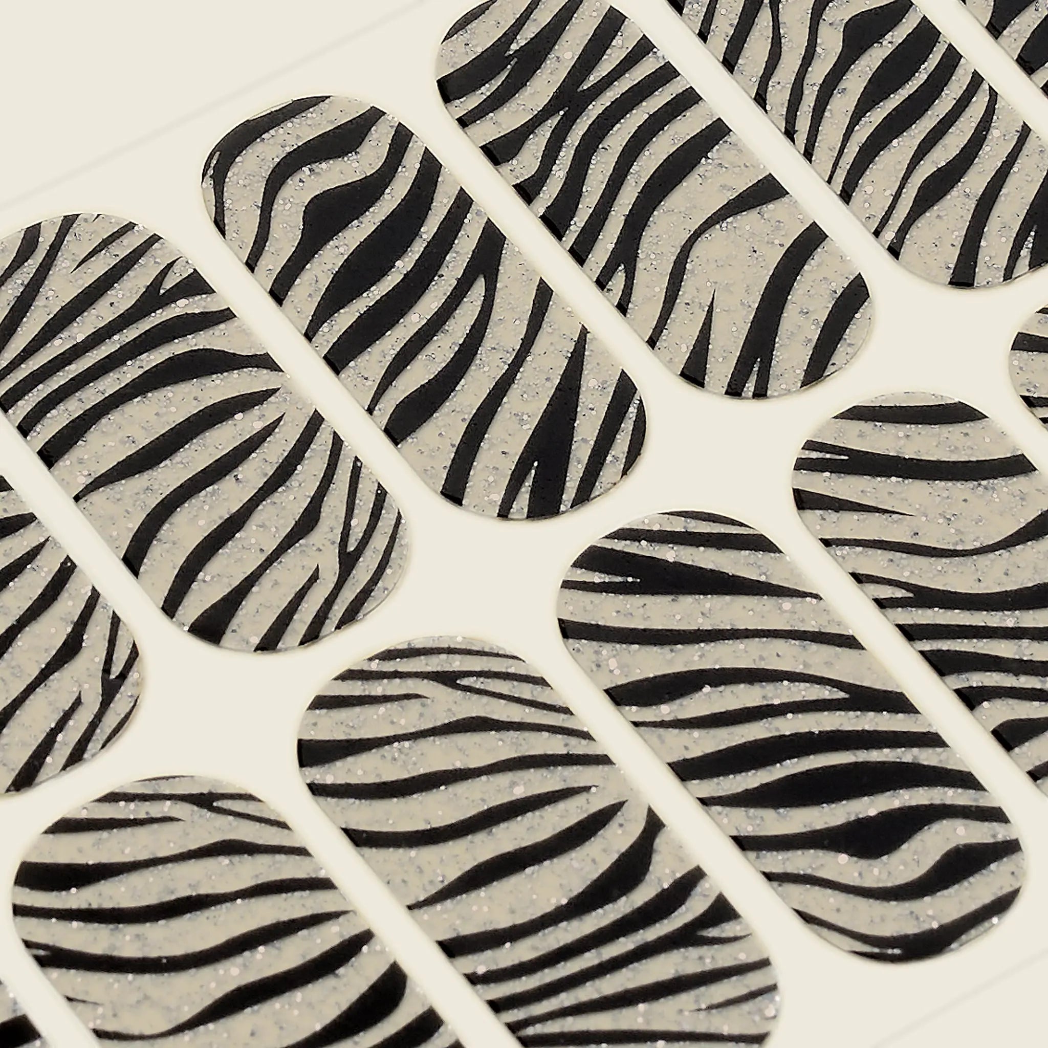 mesme Leilah Black Grey Zebra Print 3+ Day UV-Free Gel Nail Wraps — Strip Sheet Close-Up