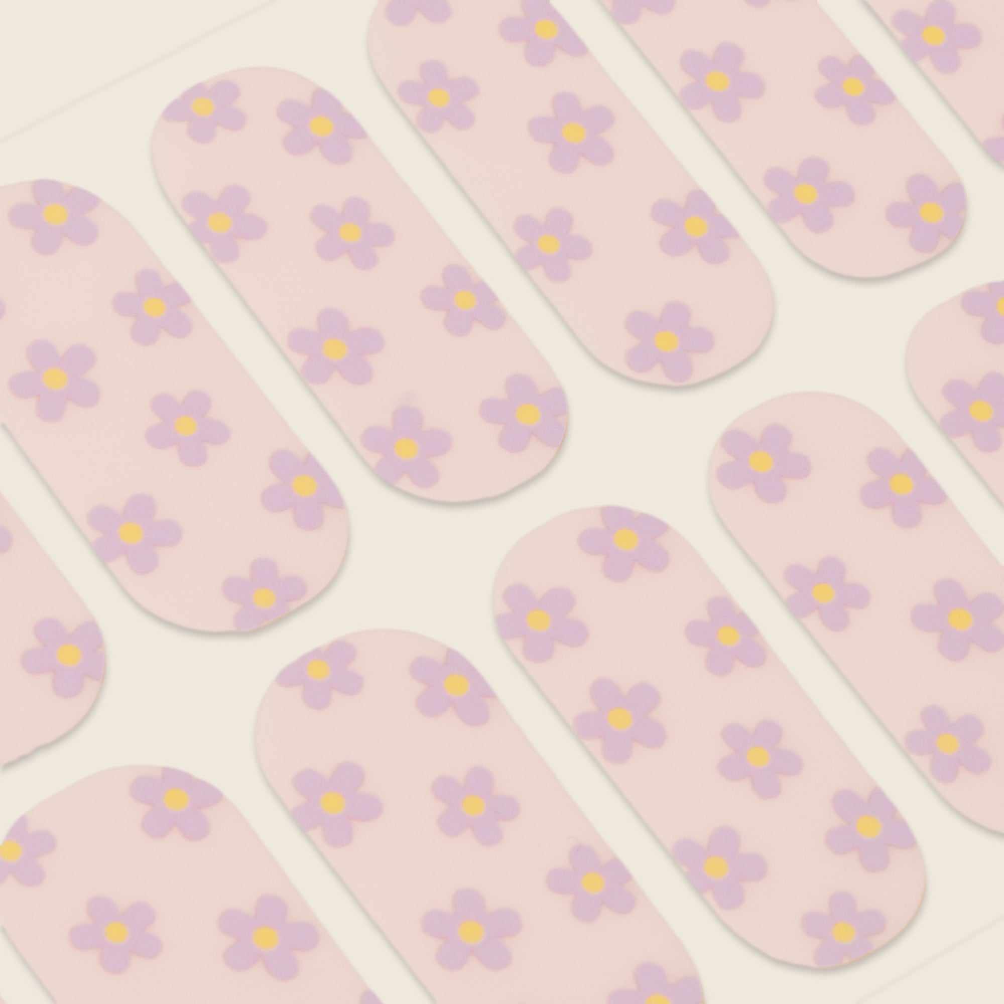 mesme Mia Pastel Daisy 3+ Day UV-Free Gel Nail Wraps — Strip Sheet Close-Up