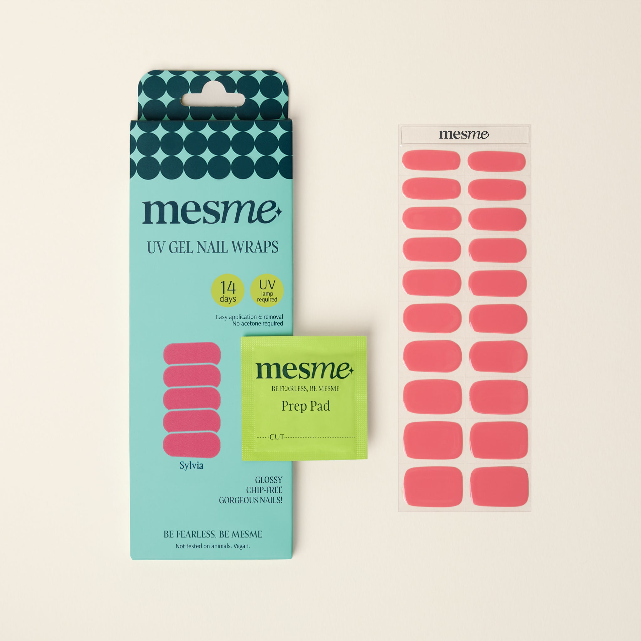 mesme Sylvia Coral Pink 14-Day UV Gel Nail Wraps — Packaging