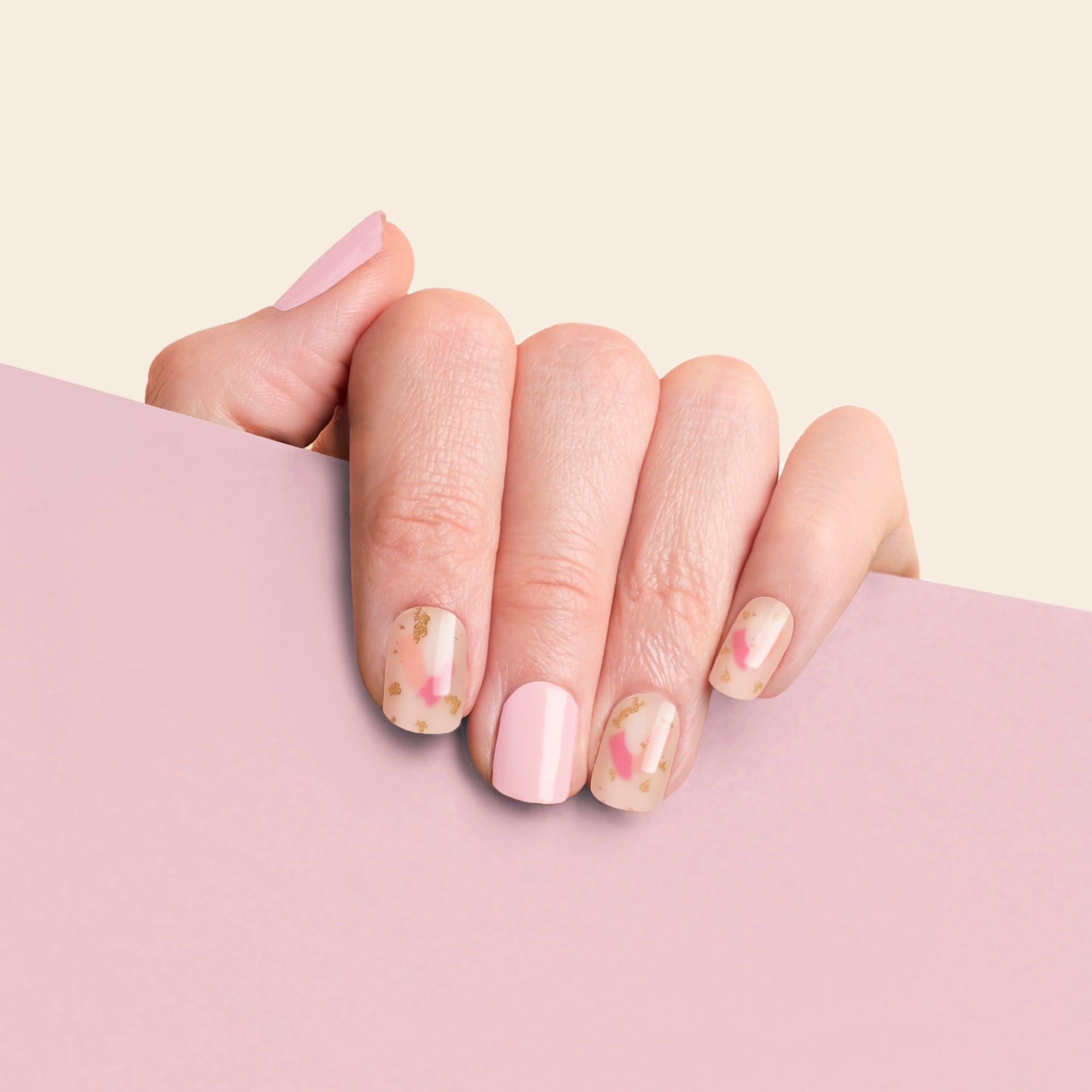 mesme Valentina Pink Floral 14-Day UV Gel Nail Wraps On Hand